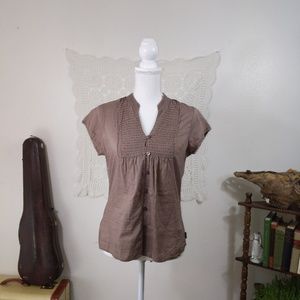 Prana blouse in dark taupe